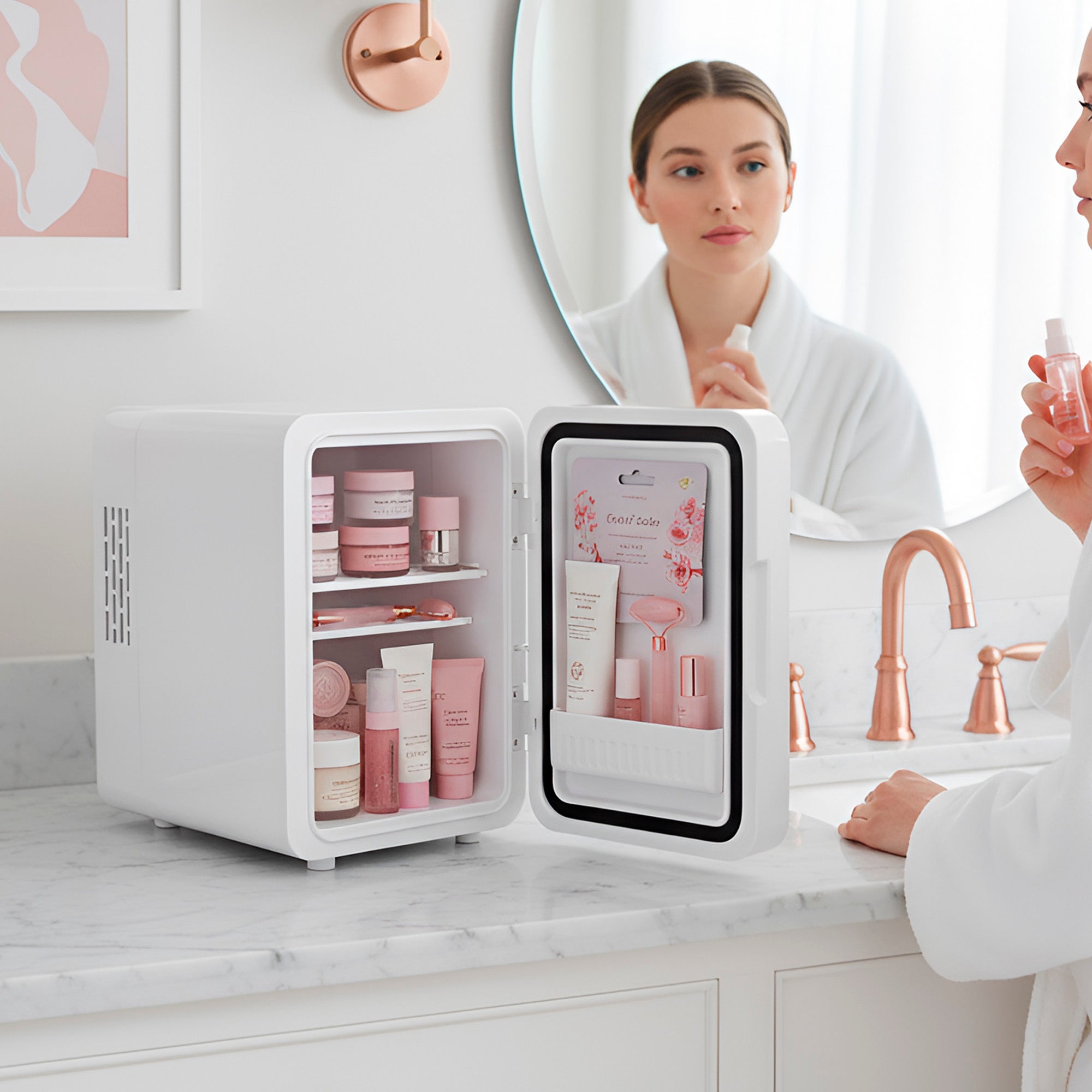 Mini Beauty Fridge with LED Mirror Door